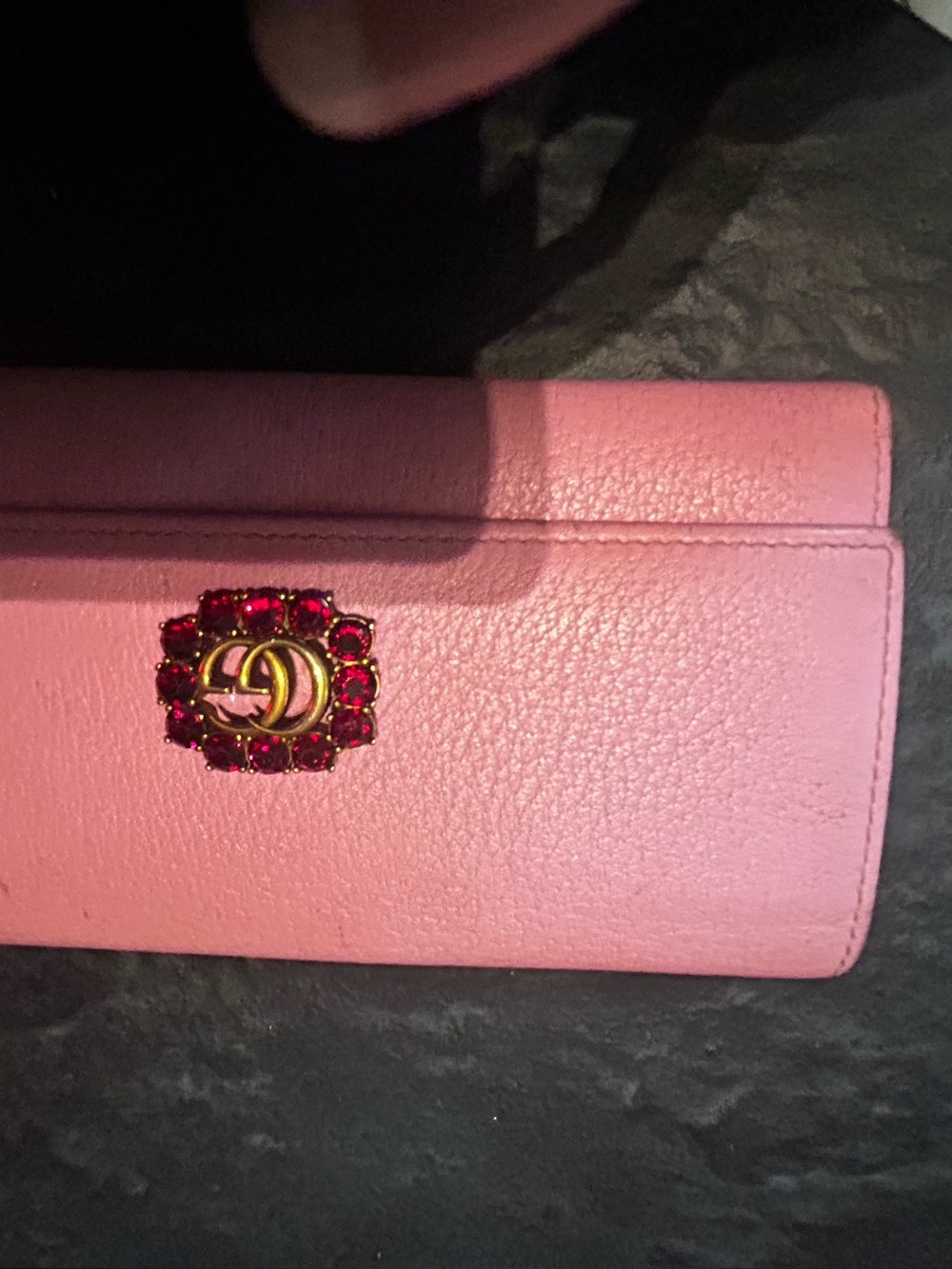 Pink Gucci Leather Wallet with Jeweled Double-G Accent